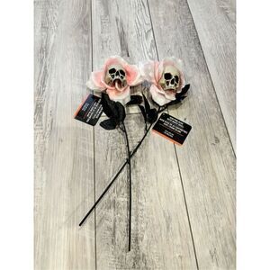 2 pink skull roses Halloween flower decorations